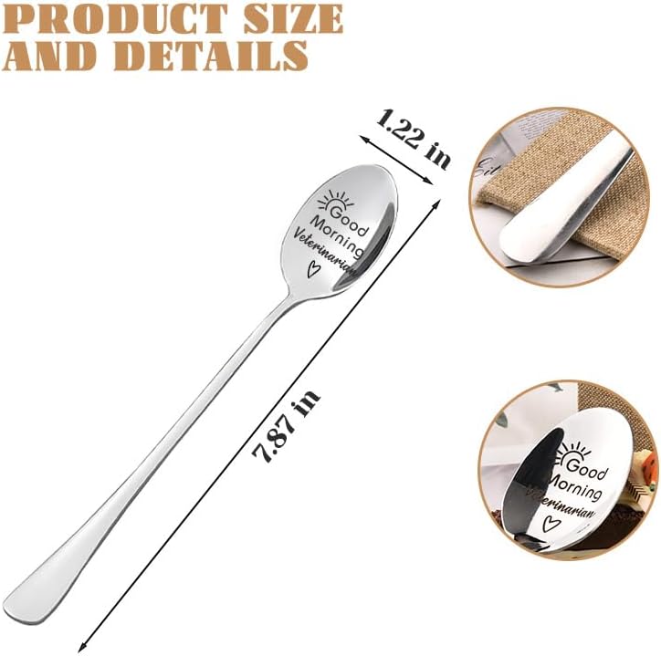 Borhmty Vet Tech Gifts for Women Men Good Morning Veterinarian Gift Spoon Happy Birthday Gifts for Veterinarians Veternary Receptionist Week Gift for Women Men Stainless Steel Spoon - Image 2